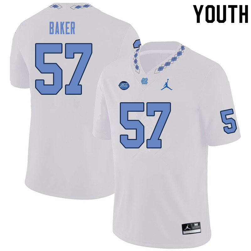 Youth #57 Cayden Baker North Carolina Tar Heels College Football Jerseys Sale-White